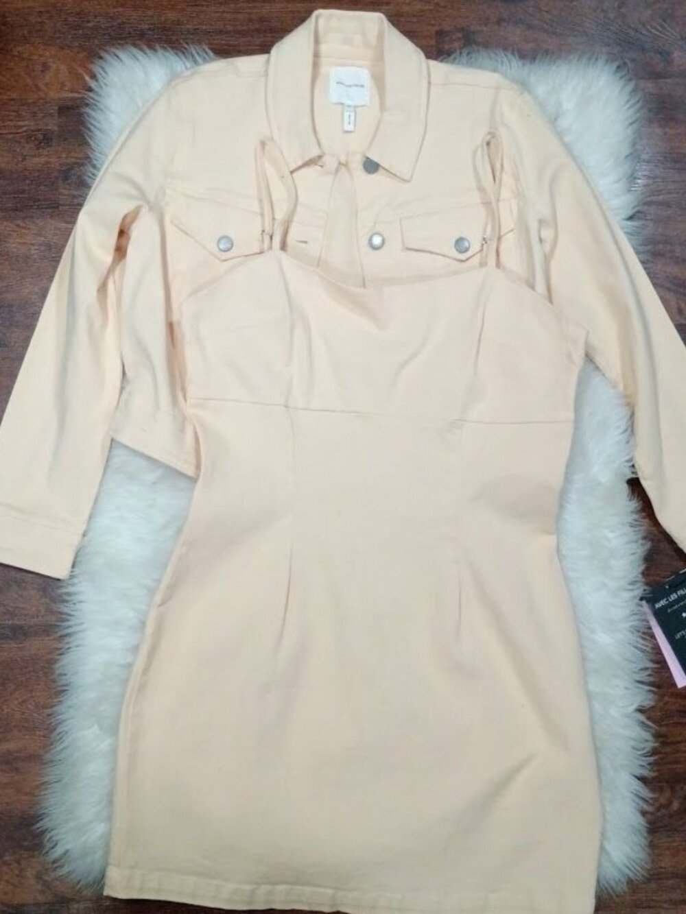 Avec Les Filles Size 12/14 Peach Square Neck Stretchy Mini Dress  Adjustable - Picture 2 of 13